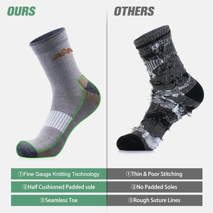 innotree Men's Merino Wool Hiking Socks 3 Pairs, Moisture Wicking Cushioned Breathable Crew Socks for Hiking Walking Trekking - color: Black,gray,green, size: Large