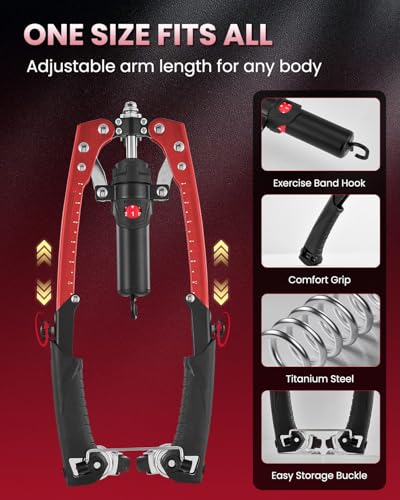 SAKER Twister Arm Trainer, Adjustable Hydraulic Home Gym Equipment for Strength Training, 22-440Lbs Chest Expander with Ab Roller Wheel, Workout Equipment for Men & Women, Arms Chest Core - style: RED