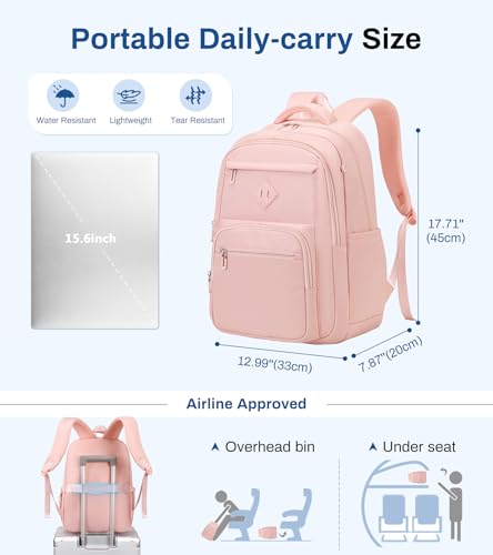 Sisipoet School Backpack for Girls, Lightweight Kids Bookbag Classic College Backpack for Teen Women with Luggage Strap, Age 8-18 Years Old, Pink - color: Pink