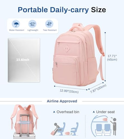 Sisipoet School Backpack for Girls, Lightweight Kids Bookbag Classic College Backpack for Teen Women with Luggage Strap, Age 8-18 Years Old, Pink - color: Pink