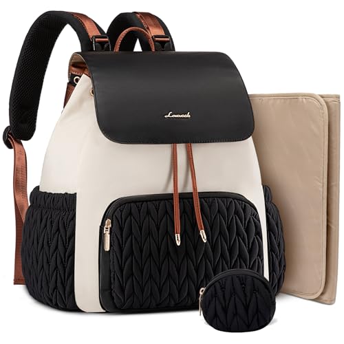 LOVEVOOK Diaper Bag Backpack, Small Baby Bag, Cute Baby Diaper Bag, Stylish Water-Resistant Travel Baby Bag for Mom, Baby Backpack with Changing Pad, Stroller Straps -Black Beige - color: Black Beige