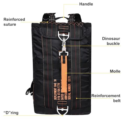 Military Tactical Backpack Parachute Buckles Hook Nylon Rucksacks Flight Backpacks Day Pack for Outdoor,Hiking,Camping (Black) - color: Black