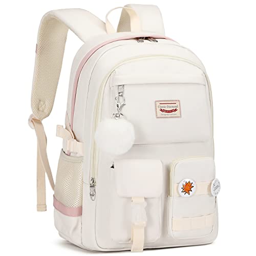 Classic Diamond School Backpack for Girls Laptop Backpack Cute Bookbag Kawaii College Backpack School Backpacks for Teens Girls Student (White) - color: White