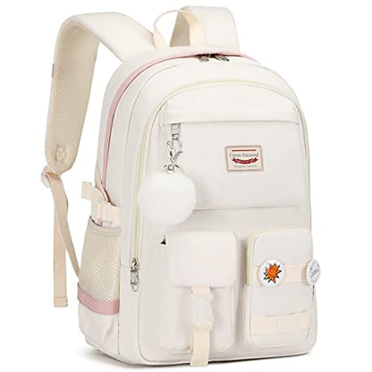 Classic Diamond School Backpack for Girls Laptop Backpack Cute Bookbag Kawaii College Backpack School Backpacks for Teens Girls Student (White) - color: White
