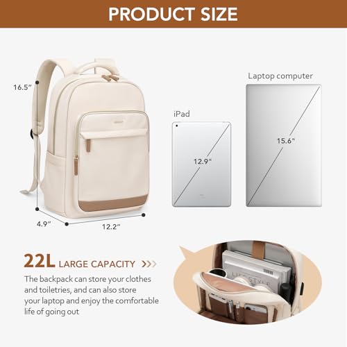 MDODO Laptop Backpack for Women,Travel Backpack with Laptop Compartment,Casual Daypack College Bookbag Computer Work Backpack,15.6 inch,Beige - color: Beige-1 Pcs