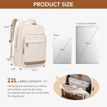 MDODO Laptop Backpack for Women,Travel Backpack with Laptop Compartment,Casual Daypack College Bookbag Computer Work Backpack,15.6 inch,Beige - color: Beige-1 Pcs