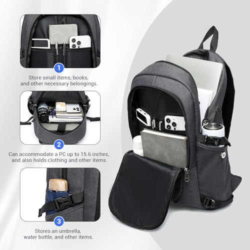 Kono Travel Laptop Backpack with USB Charging Port, Business Anti Theft Slim Sturdy Personal Item Bag, Water Resistant College Computer Daypack for Men & Women Fits 15.6 Inch Notebook, Dark Grey - color: Dark Grey