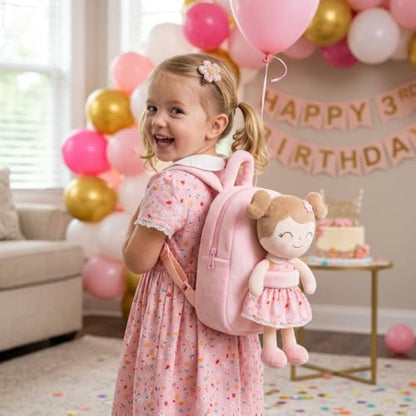 Gloveleya Kids Backpacks Girls Backpack Plush Bags Diaper Bag Backpack with Floral Doll Pink - color: A061 Flower Pink Backpack, size: 9 inches