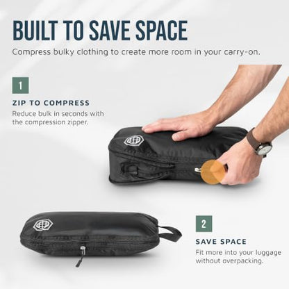 Large Compression Packing Cubes for Travel-Packing Cube Luggage Organizers 7 Piece Set for Checked Luggage-Ultralight, Expandable/Compression Bags by TRIPPED Travel Gear (Black) - color: Black