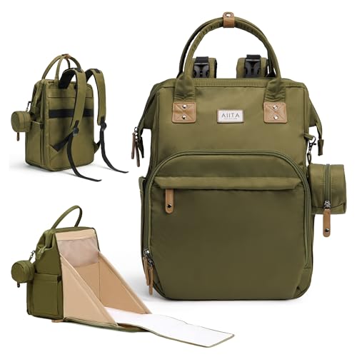 Diaper Bag Backpack, Multifunction Diaper Bag with Changing Pad, Baby Diaper Bags for Boys Girls, Stylish Large Capacity Travel Backpack for Moms Dads, Baby Shower Gifts,Unisex – Olive Green - color: Olive Green