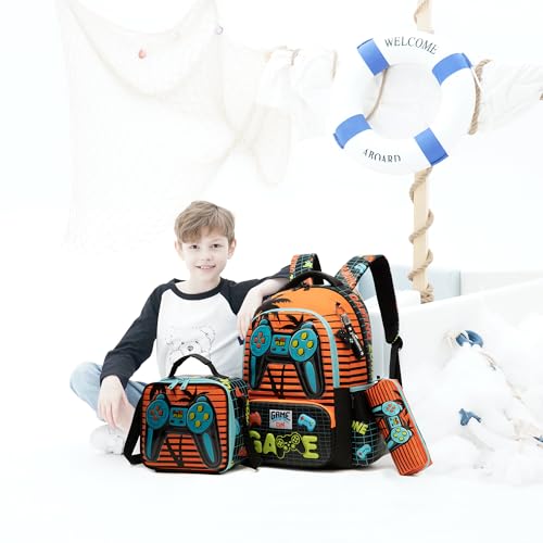 Meetbelify Kids School Backpacks for Girls Boys Backpack with Lunch Bag for Elmentary Students - color: 02 Game