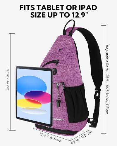 WATERFLY Sling Bag Crossbody Backpack: Over Shoulder Daypack Casual Cross Chest Side Pack - color: Purple 1