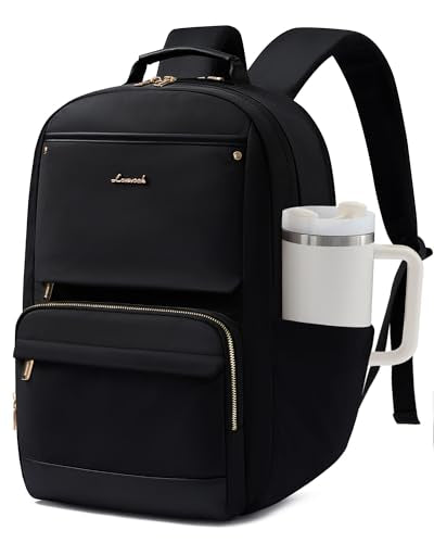 LOVEVOOK Laptop Backpack for Women with Large Capacity Cup Pocket, 15.6 inch Work Purse Travel Bag for Teacher Nurse, Waterproof Computer Business Back Pack, Cute Bookbag for College, Black - color: Black, size: 15.6 inch