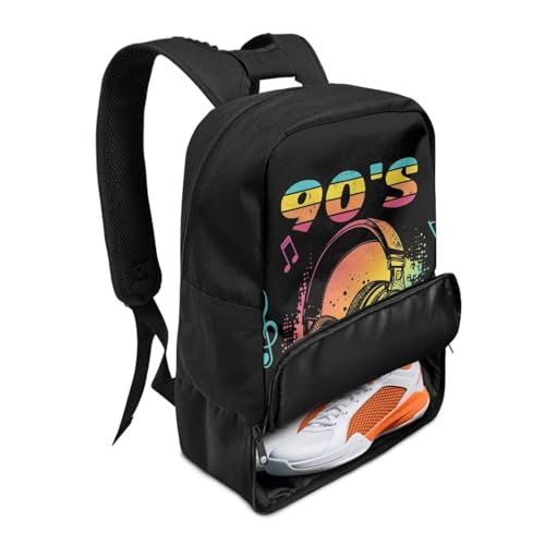 18.5in Basketball Backpack Basketball Bag with Shoe Compartment & Ball Holder, Waterproof Bag for Soccer Volleyball - color: Music Headphones Text Print