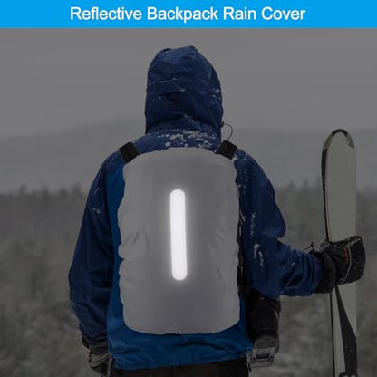 15-25L Waterproof Backpack Rain Cover, Non-Slip Backpack Cover with Vertical Reflective Strap Stay Dry for Hiking, Camping, Hunting, XS, Silver Tone