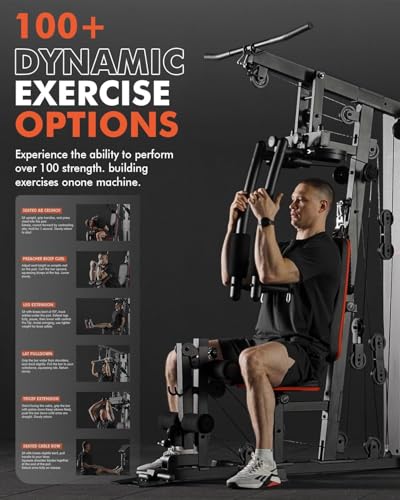Mikolo Home Gym, Workout Station with 150LBS Weight Stack, Multifunctional Home Gym Equipment, Exercise Equipment for Full Body Strength Training - style: HGS with Cable attachments