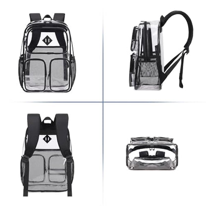 Clear Backpack Heavy Duty PVC Clear Bookbag for School Stadium Events Transparent Back Pack Girls Boys, Black - color: Black