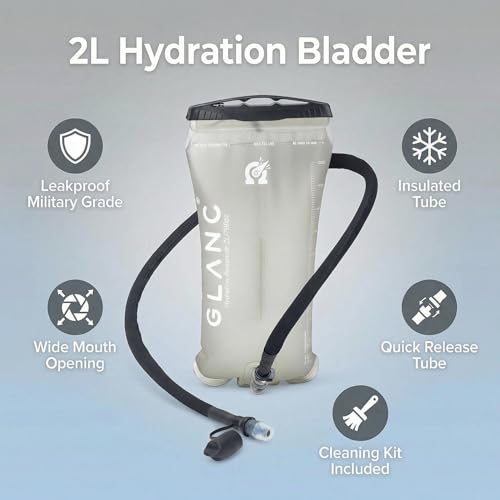 GLANC Hydration Bladder - 2L Water Bladder with Cleaning Kit for Outdoor Hiking Backpack, BPA Free Leakproof Water Reservoir for Hydration Pack, Insulated Hose & High Flow Bite Valve - color: Light gray (No Kit)