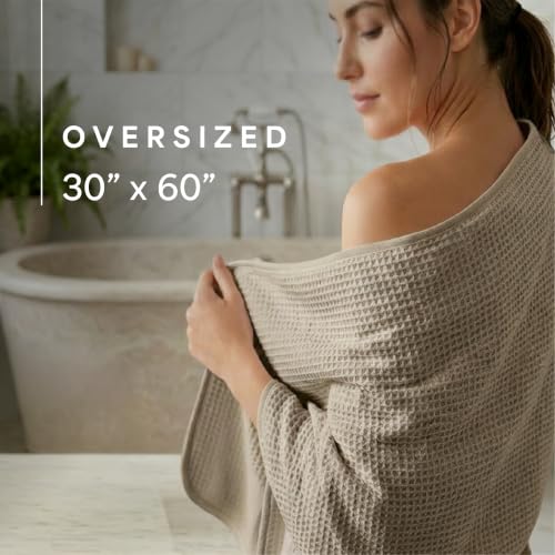 S&T INC. Aura Microfiber Waffle Bath Towels, 4 Pack, Quick-Dry, Ultra Absorbent, Lightweight Towels for Bathroom, 30 inches x 60 inches, 420GSM, Beige - color: Beige