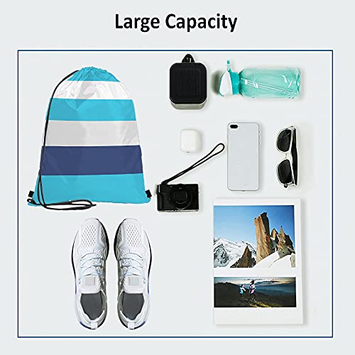 White Blue Stripes Drawstring Bags Backpack Bag Colorful Striped Pattern Modern Fashion Design Art Sport Gym Sack Drawstring Bag String Bag Yoga Bag for Men Women - color: Multi-a123
