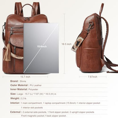 Shrrie Laptop Backpack for Women 15.6 inch,Travel Leather Backpack Purse Nurse Teacher Carry on Backpack Computer Bag,Professional Water-Resistant College Business Work Casual Daypack,Chocolate Brown - color: Brown01