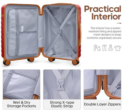 UKEIN Luggage Sets 3 Piece, Carry On Luggage 20In With Spinner Wheels,PC Hardside Suitcase Set with TSA Lock,Durable Carry On Suitcase With Travel Backpack for Men (Red, 3 piece set (20inch)) - color: Red, size: 3 piece set (20inch)