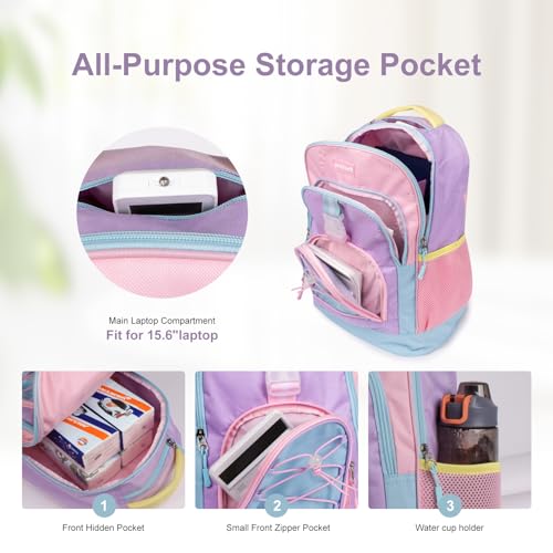 School Backpack for Teen Girls Bookbags, Large Capacity Water Resistant Laptop Bags Elementary High School Women Travel Daypacks - color: Pink&blue