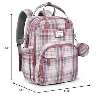 RUVALINO Diaper Bag Backpack, Multifunction Travel Pack Maternity Baby Changing Bags, Large Capacity, Waterproof, Pink Plaid - color: Pink Plaid