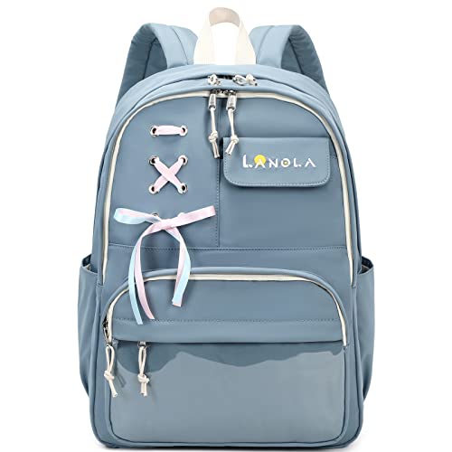 Lanola Teen Girl School Backpack Casual Daypack Bookbag Elementary College Travel Backpack with Cute Ribbon for Girls - color: Blue