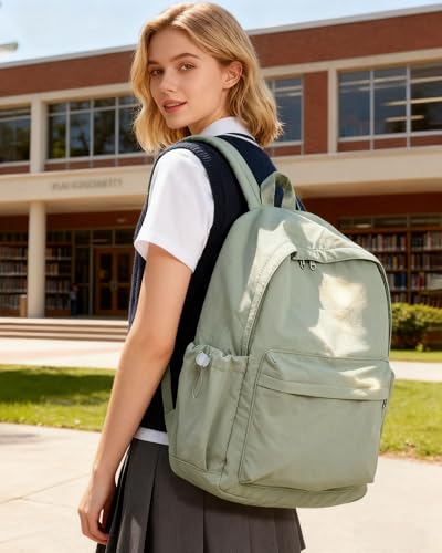 BJLFS Green Cute School Backpack with Laptop Compartment Small Travel Laptop Backpack for Women Men Waterproof College Backpack Simple School Bag for Teens Girls Boys - color: Green