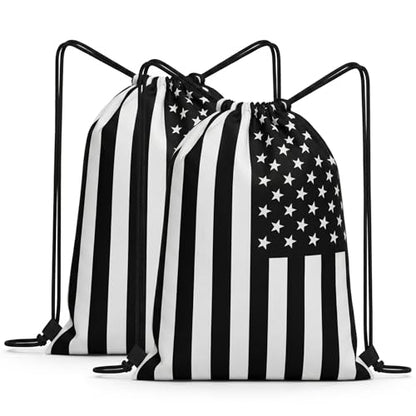 Black White American Flag Drawstring Backpack, Lightweight Cinch String Sports Sackpack for Men & Women,pack of 2 - color: Americanflag-black White