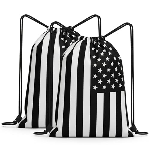 Black White American Flag Drawstring Backpack, Lightweight Cinch String Sports Sackpack for Men & Women,pack of 2 - color: Americanflag-black White