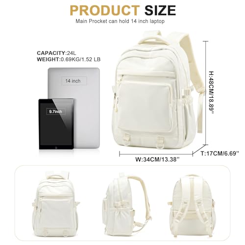 Cute Backpack for College Students Waterproof School Bag High School Backpacks for Teens Girls Boys Laptop Bookbag Casual Daypacks Backpacks for Women Men（Beige） - color: B2-beige