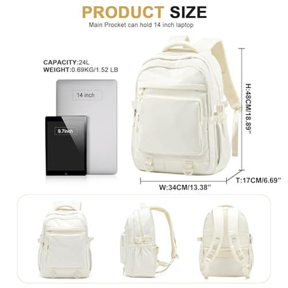 Cute Backpack for College Students Waterproof School Bag High School Backpacks for Teens Girls Boys Laptop Bookbag Casual Daypacks Backpacks for Women Men（Beige） - color: B2-beige