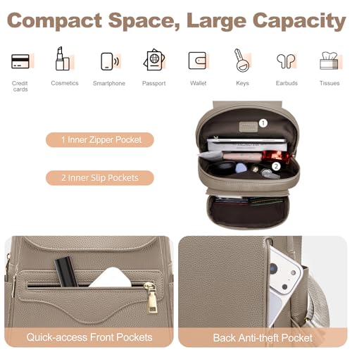 SYTRAH Mini Backpack Purse for Women, Causal Small Backpack with Built-in RFID Wallet & 11" Tablet Sleeve, Stylish Travel Daypack for Daily Khaki - color: Khaki