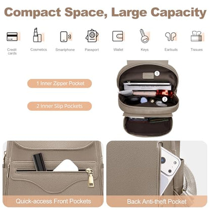 SYTRAH Mini Backpack Purse for Women, Causal Small Backpack with Built-in RFID Wallet & 11" Tablet Sleeve, Stylish Travel Daypack for Daily Khaki - color: Khaki