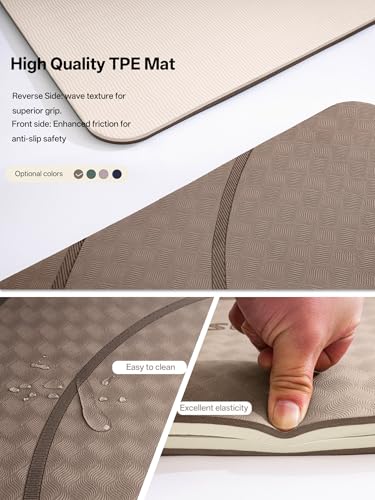 EaseUp Large yoga mat,73’x35.5’x0.4’,extra thick and wide,10mm pilates mat,non-slip exercise mat,workout mats for home gym - color: Brown/Beige