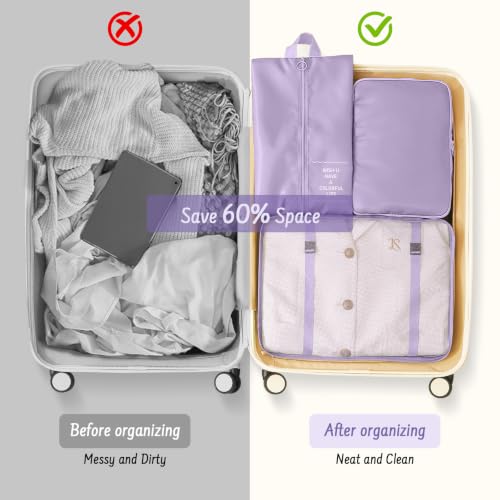 9 Set Packing Cubes for Travel Essentials - Lightweight Carry-On Luggage Organizer Bags with Shoe, Clothes & Laundry Bags for Airplane, Family & Business Travel, Light purple - color: Light purple