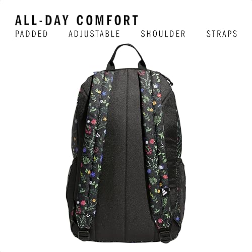 adidas Classic 3-Stripe Backpack for Laptop, School and Travel, 28L - color: Meadow Floral Black/Black/White/5.0