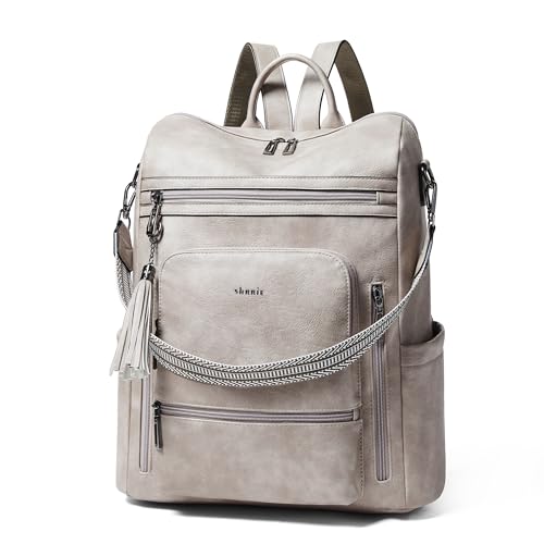 Shrrie Vegan Leather Laptop Backpack for Women 15.6 inch Work Backpack Fashion Travel Backpack Purse for Business College - color: 1 Two-toned Gray