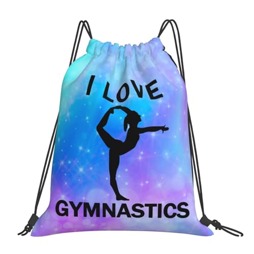 I Love Gymnastics Unisex Drawstring Backpack Bag Sport Gym Travel Swim Sackpack - color: I Love Gymnastics