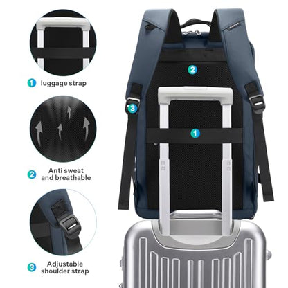 BANGE Travel Backpack with Shoe Compartment, 40L Large Capacity Back Pack, Men's Weekender Daypack Fits 17.3 Inch Laptop, Carry On Travel Backpack with Water Bottle Holder for Men and Women - color: Blue
