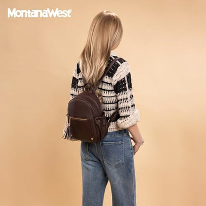 Montana West Mini Backpack Purse for Women Anti Theft Backpacks with Secured Zipper and Tassel - color: Mini Coffee