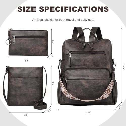 Dora & Liz Backpack Purse for Women, Pu Leather Designer Travel Backpack, Fashion Work Ladies Shoulder Bag Handbag - color: Coffee 3p