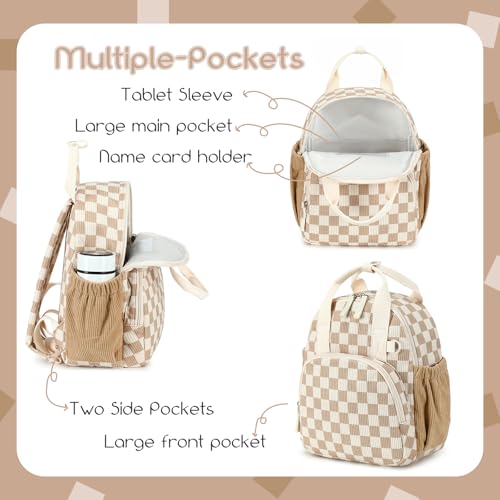 Bluboon Toddler Backpack for Girls Boys 2-4 Cute 12" Preschool Kindergarten Backpacks Kids Daycare Bags School Travel (Brown-White checkered, Age 2-4 (12" H not Fit A4 Folder)) - color: Brown-white Checkered, size: Age 2-4 (12" H not Fit A4 Folder)