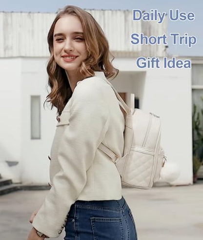 Barsine Girls Fashion Mini Backpack Purse Small Cute Plaid Leather Women Backpacks Little Bag (Ivory) - color: Ivory