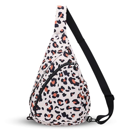 HUA ANGEL Crossbody Sling Bag for Men & Women Lightweight Waterproof Chest Shoulder Bag for Travel Hiking & Everyday Use - color: W-leopard Print