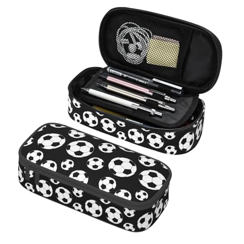 Black And White Soccer Ball Pencil Case Big Capacity Storage Pencil Pouch Stationery Bags With Zipper Portable Pen Holder Box Organizer For Boys Girls Teens Student College School Office Supplies - color: Black And White Soccer Ball