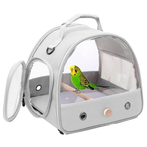 Bird Carrier, Portable Small Bird Parrot Parakeet Carrier with Standing Perch and Stainless Steel Tray, Side Access Window Collapsible (Grey, Clear Windows) - color: Grey