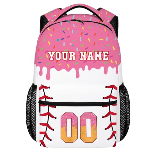Personalized Baseball Drip Backpack for Kids Boys Girls, Blue Ice Cream Print Travel Bag, Multi Pocket Everyday Backpack (#6) - color: #6